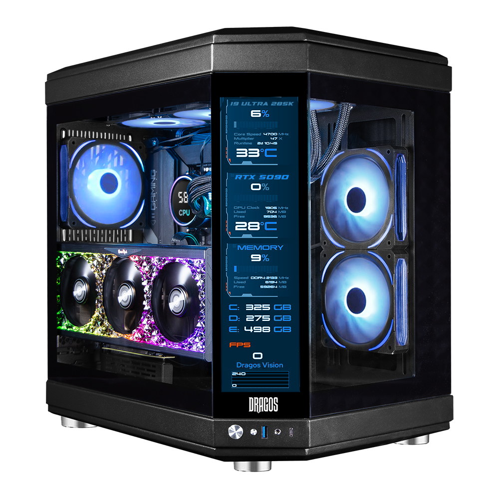 North Evo Vision LCD Ekran 7x ARGB Fan Type C ATX Mid Tower Panoramik Temperli Cam Gaming Kasa Siyah